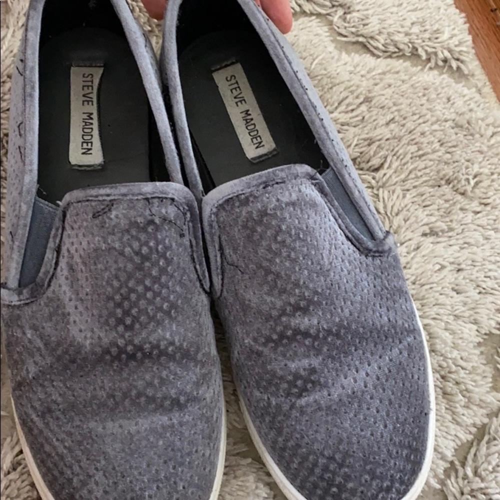 Grey velvet Steve Madden canvas shoes slip on